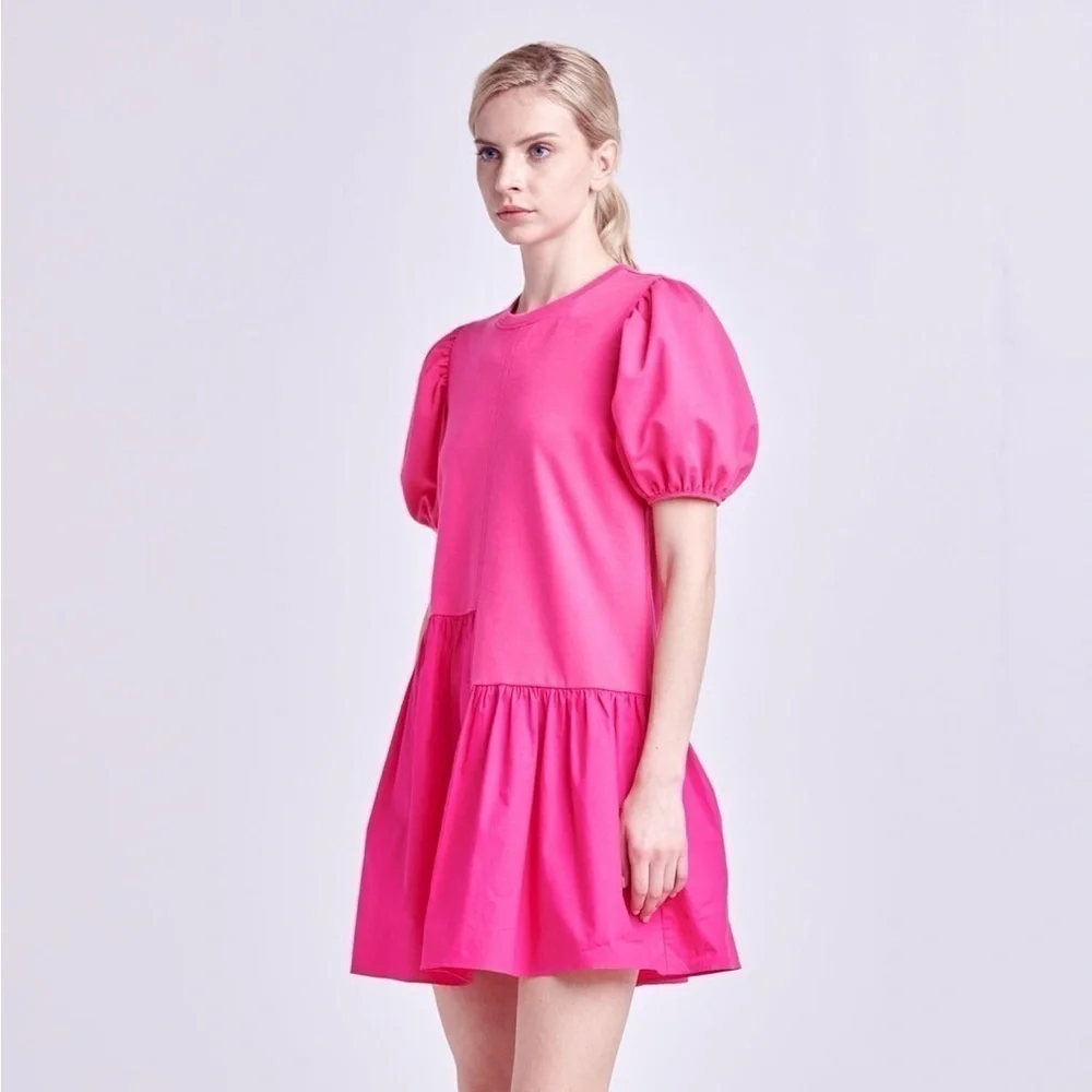 English Factory KNIT WOVEN MIXED DRESS Fuchsia Size Large - Picture 4 of 6